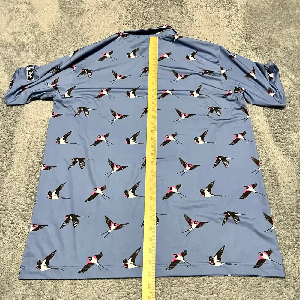 Waggle Polo Shirt Mens XL Blue Birds Golf Polo Performance All Over Print - Picture 6 of 7